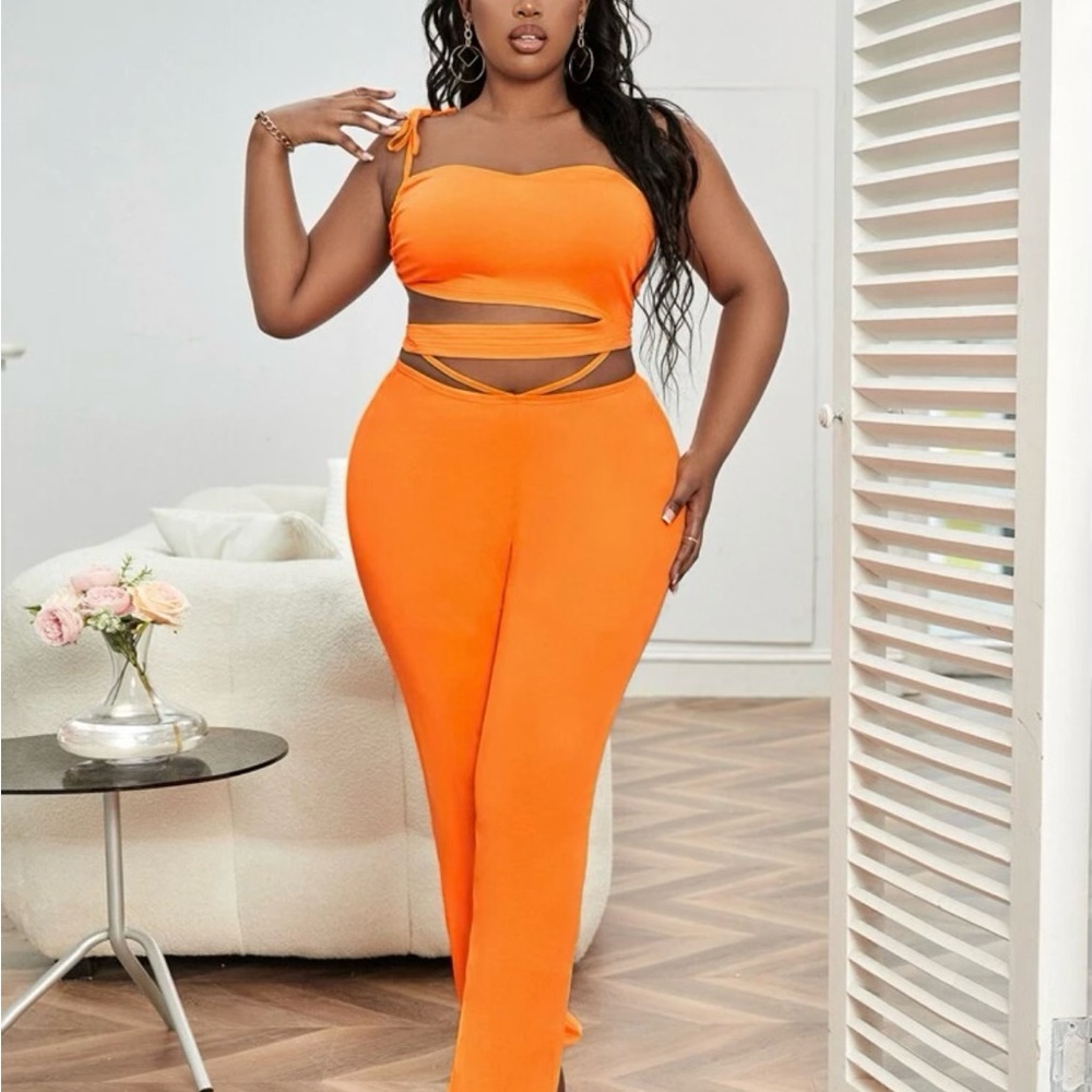 Plus size one shoulder cut out tie back jumpsuit